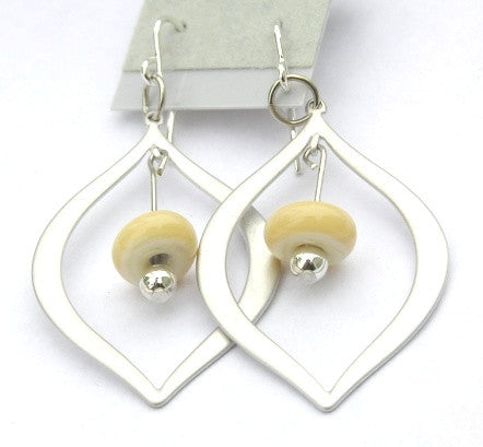 Beige glass beaded silver teardrop earrings. Modern, elegant earrings with a classy touch! See these up close here: https://wrist-flair.myshopify.com/collections/beaded-earrings/products/beige-beaded-silver-teardrop-earrings