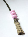 long tan leather tassel necklace for women