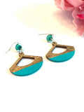 Teal Beaded Fan Shaped Wooden Earrings