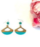 Teal Beaded Fan Shaped Wooden Earrings
