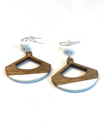 White Wooden Fan Shaped Earrings