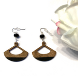 Black Fan Shaped Wooden Earrings