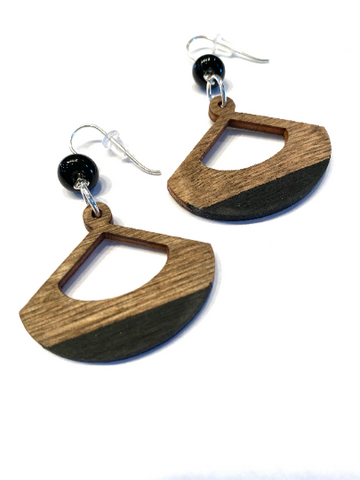 Black Fan Shaped Wooden Earrings