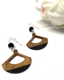 Black Fan Shaped Wooden Earrings
