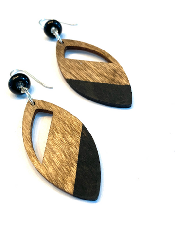 Black Petal Shaped Wooden Earrings