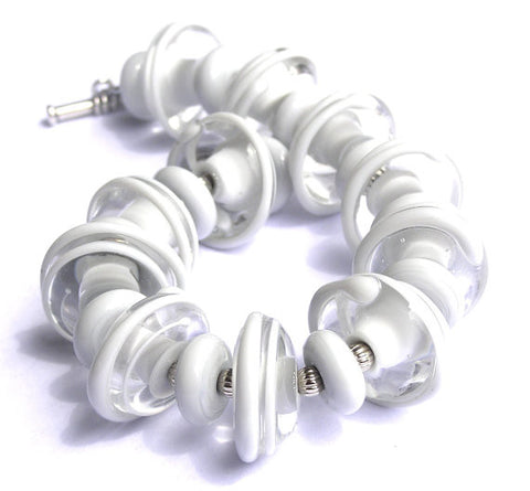 Light Gray Glass Beaded Bracelet With Toggle Clasp