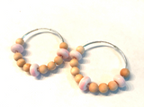 pale pink and wood beaded hoops