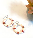 Peach Heishi and Coral Glass Beaded Hoop Earrings