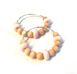 pastel pink and wood beaded hoop earrings