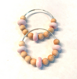 light pink and wooden beaded hoop earrings for women