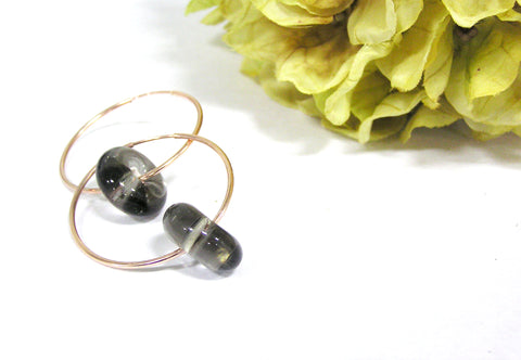 Gray Beaded Rose Gold Hoop Earrings For Girls