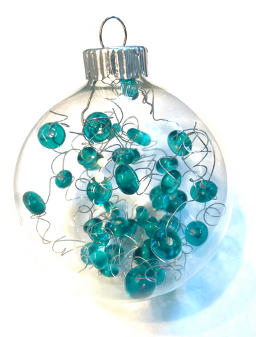 Teal Glass Beaded Christmas Ornament
