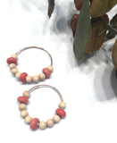 Wood And Coral Beaded Hoop Earrings