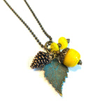 Yellow Glass Acorn Necklace