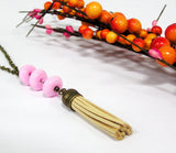 pink and beige tassel necklace