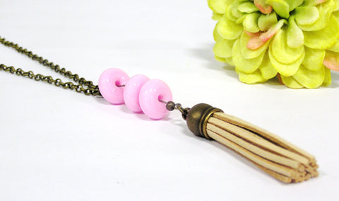 pink beaded tassel necklace for girls