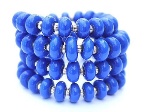 Cobalt Blue Wrap Bracelet--if you're searching for a cobalt blue bracelet modern in design, look no further! This stunning wrap bracelet features handmade glass beads in a beautiful cobalt blue color. See it up close here https://wrist-flair.myshopify.com/collections/stretchy-wrap-bracelets/products/blue-wrap-bracelet