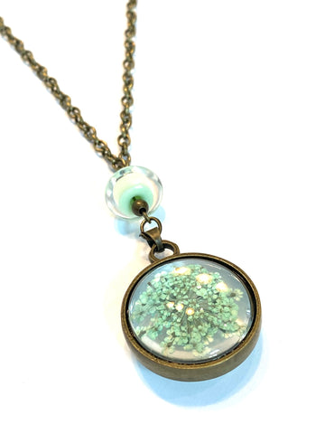 Mint Green Dried Flower Necklace