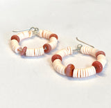 Peach Heishi and Coral Glass Beaded Hoop Earrings