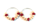 wood and red beaded hoop earrings