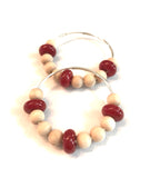 red and wooden beaded hoop earrings