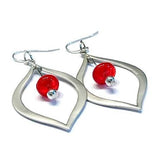 red beaded silver teardrop earrings