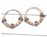Wood And Sepia Beaded Hoop Earrings