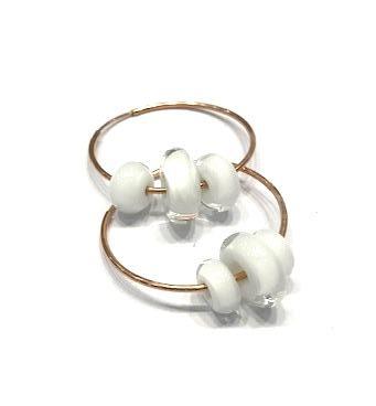 white beaded rose gold earrings