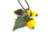 Yellow Glass Acorn Necklace